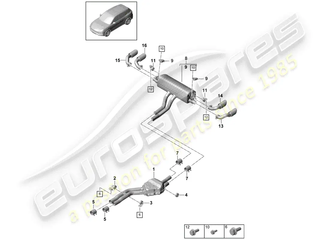 porsche 2020 (cayenne e3 9ya/9yb) exhaust system part diagram