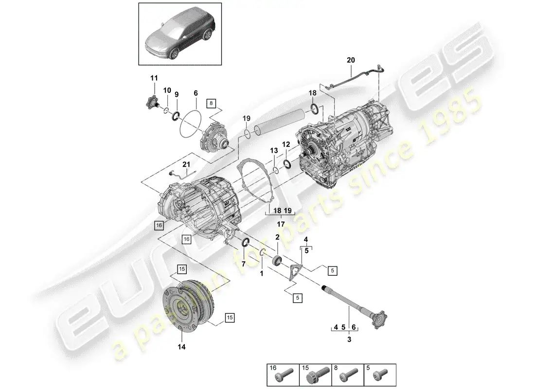 porsche 2020 (cayenne e3 9ya/9yb) 8-speed automatic gearbox parts diagram