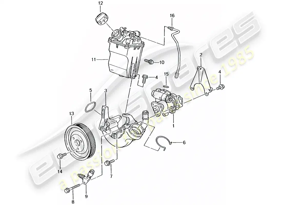 porsche 2003 (996 turbo / gt2) power steering - power-steering pump - container parts diagram