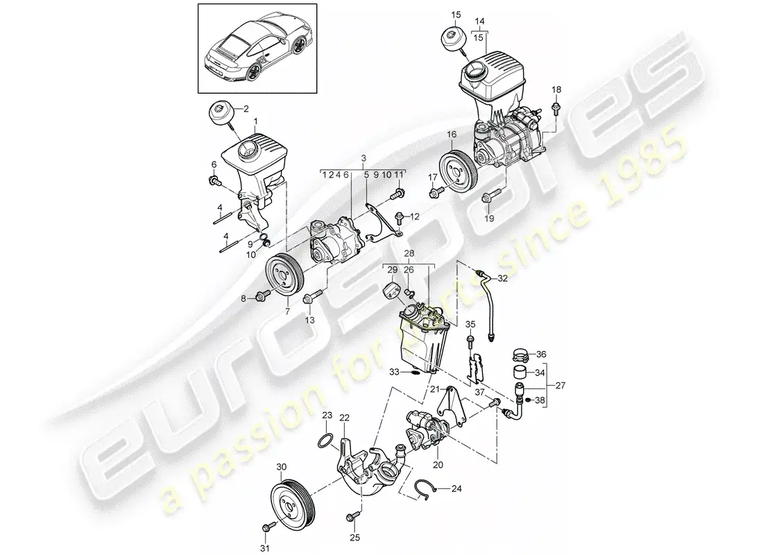 porsche 2012 (997-2 turbo / gt2 rs) power steering part diagram