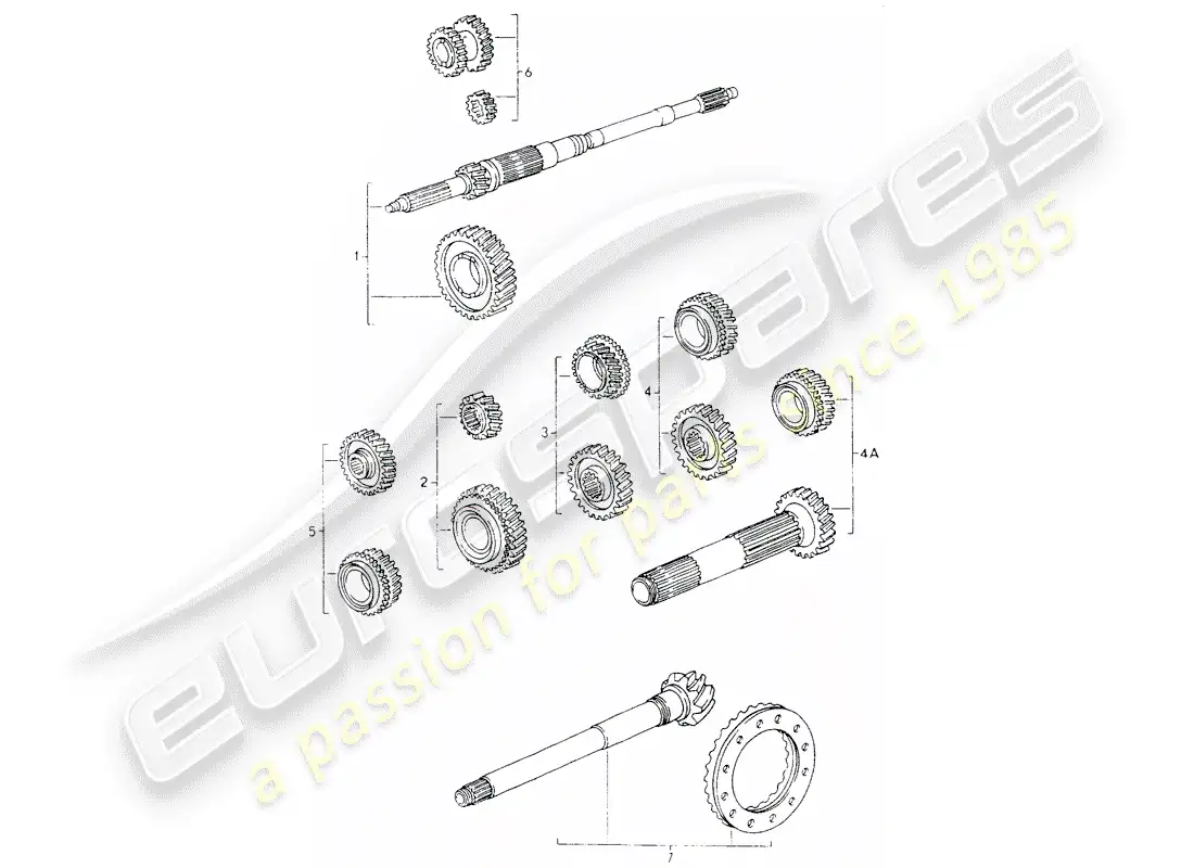porsche 1991 (964) gear wheel sets parts diagram
