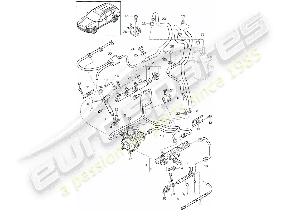 porsche 2014 (cayenne e2 92a) fuel collection pipe part diagram