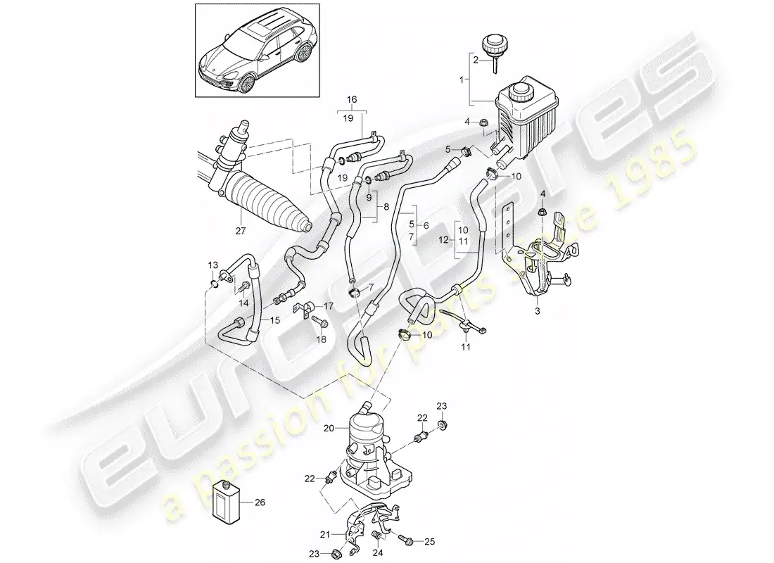 porsche 2014 (cayenne e2 92a) power steering part diagram