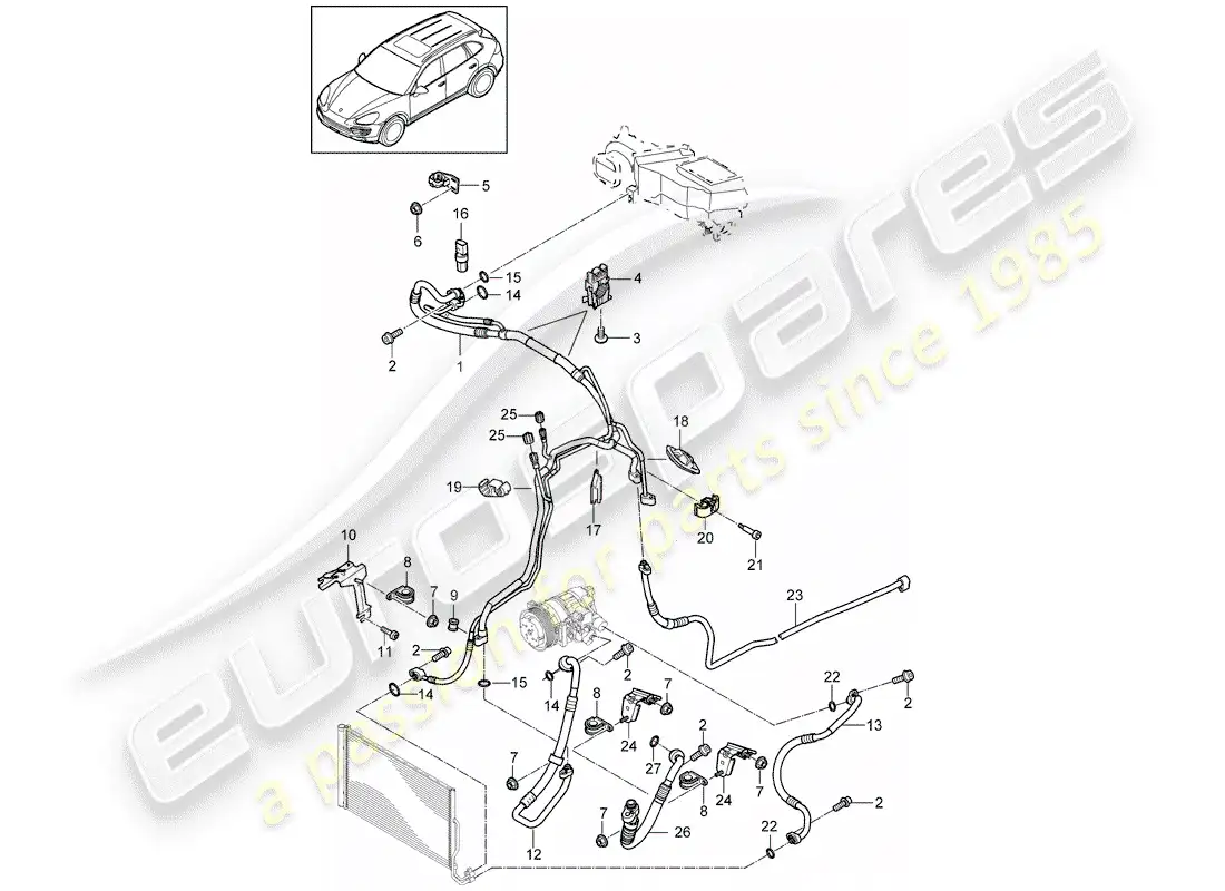 porsche 2014 (cayenne e2 92a) refrigerant circuit part diagram