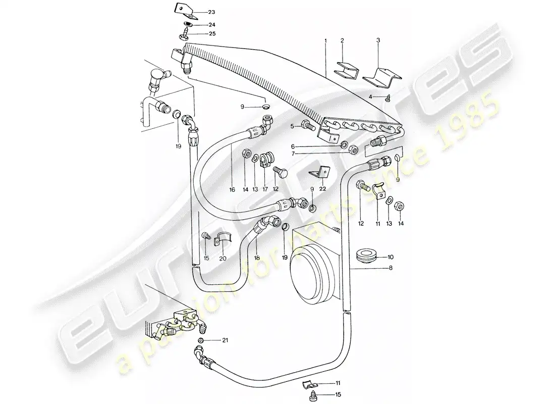 porsche 1974 (911) air conditioner - capacitor - lines parts diagram