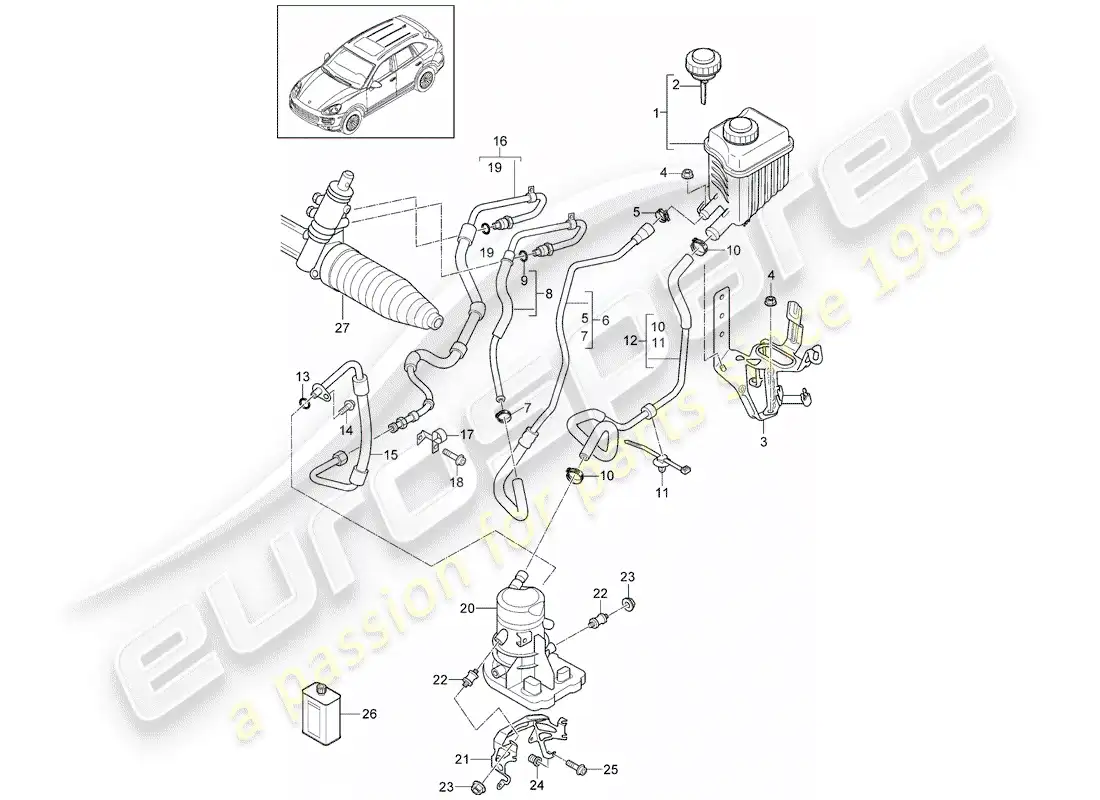 porsche 2014 (cayenne e2 92a) power steering part diagram
