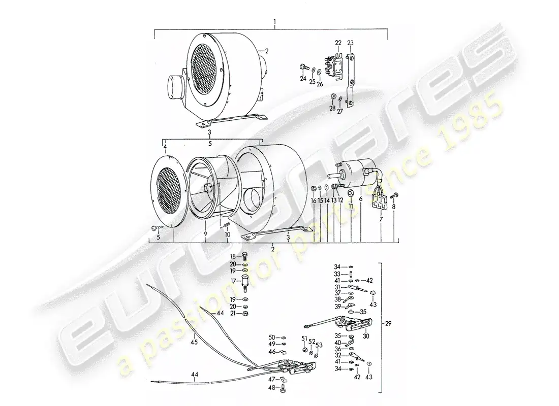 porsche 1963 (356b/356c) radial blower - additional blower - for service installation parts diagram