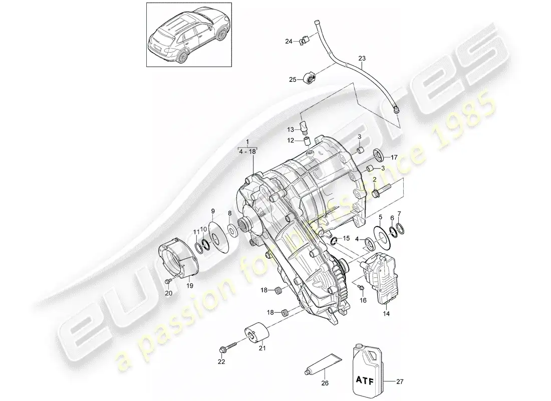 porsche 2014 (cayenne e2 92a) transfer box part diagram