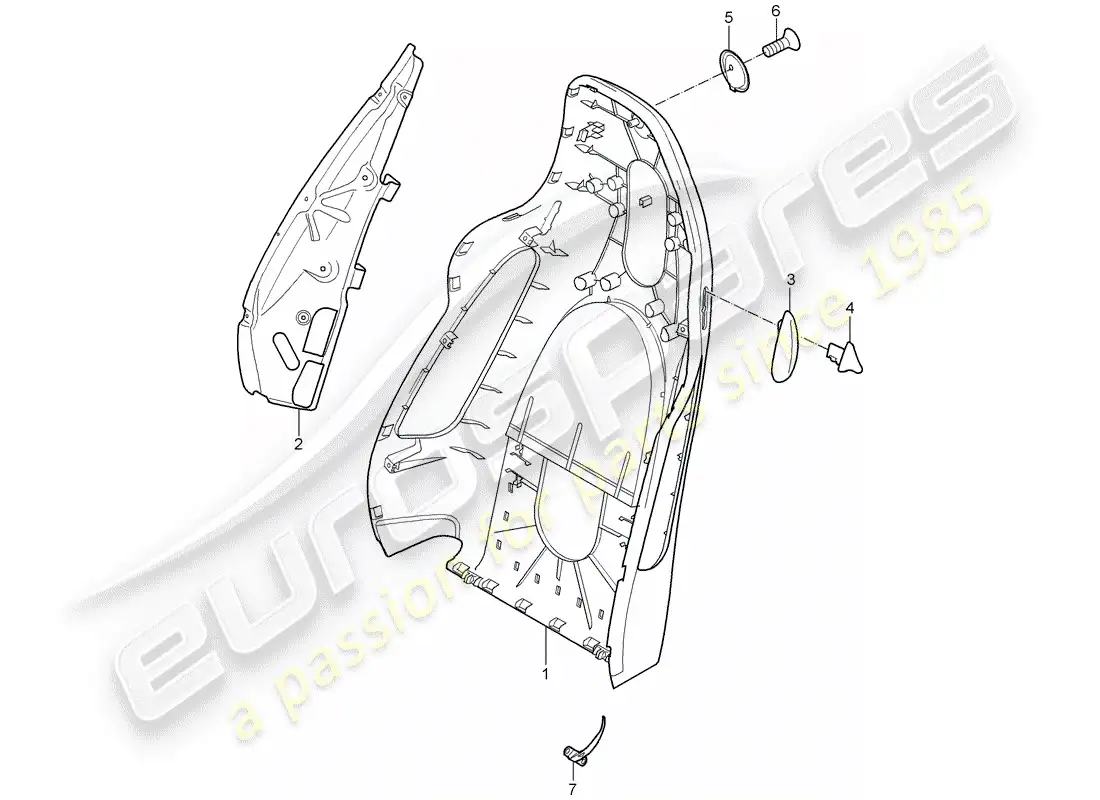 porsche 2007 (997-1 turbo / gt2) backrest shell parts diagram