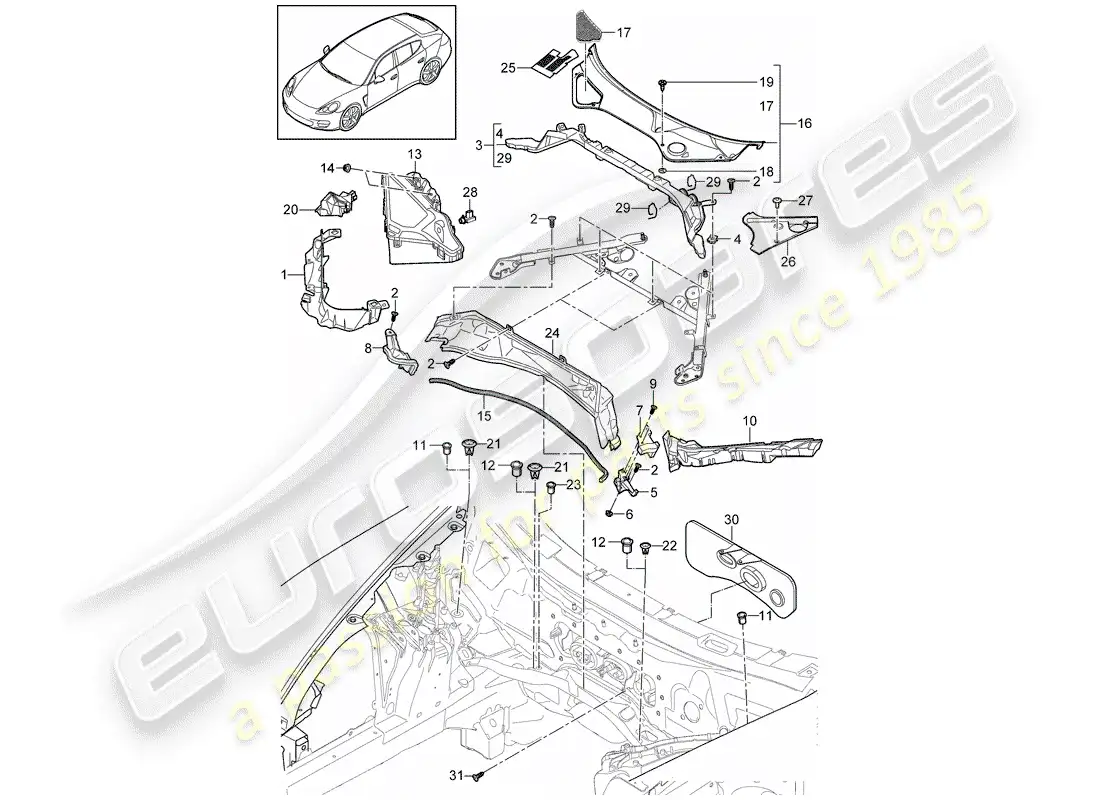 porsche 2015 (panamera 970) water box parts diagram