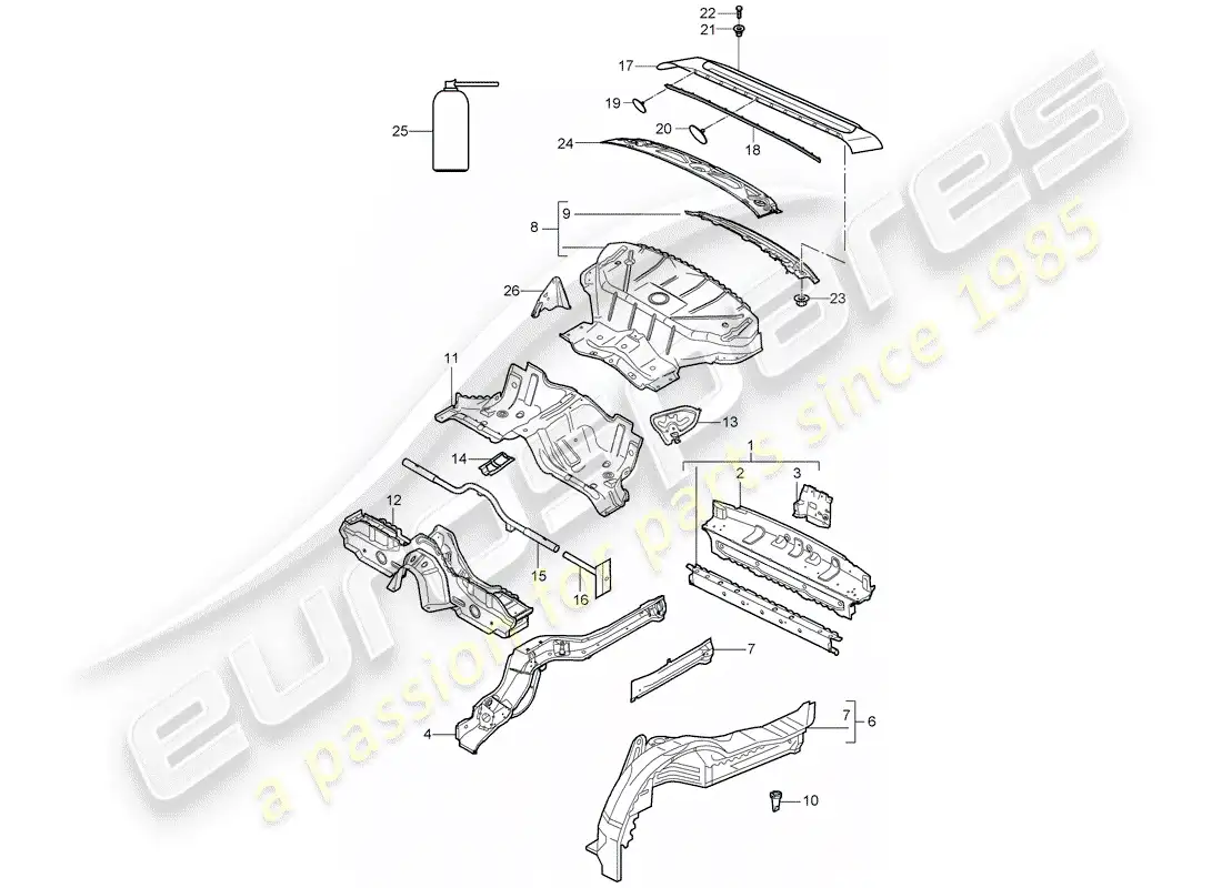 porsche 2007 (997-1 gt3) rear end part diagram