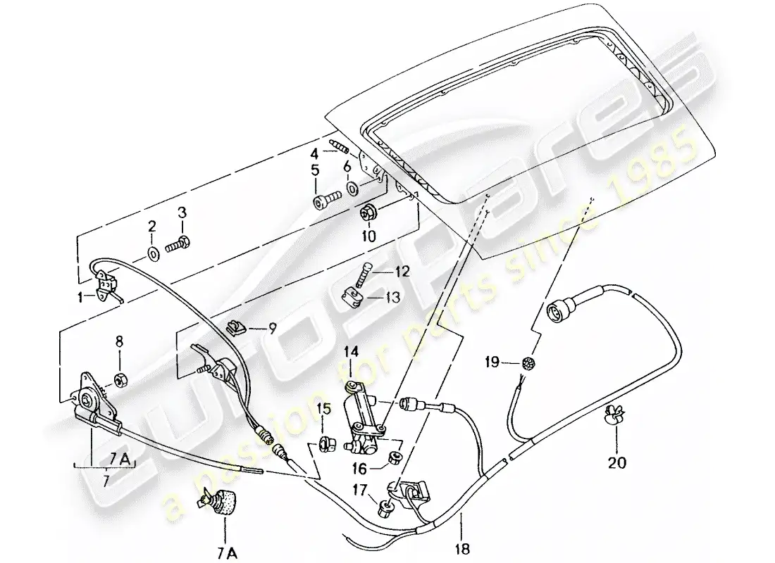 porsche 1997 (993) rear spoiler - driving mechanism parts diagram