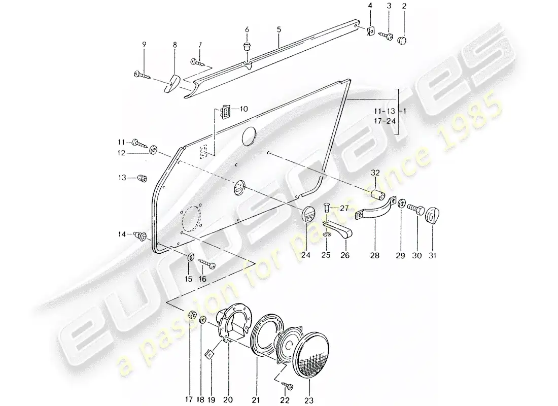 porsche 1992 (964) interior equipment - doors parts diagram