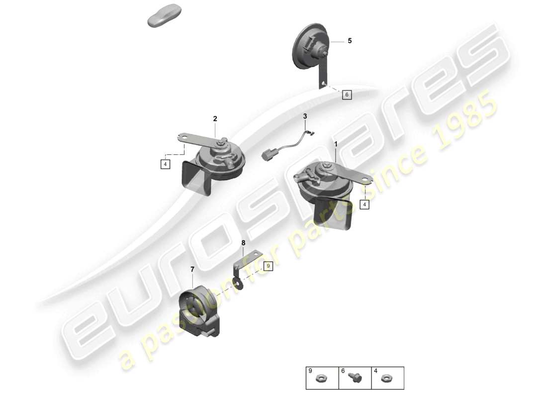 porsche 2022 (718 boxster spyder) fanfare signal horn alarm system part diagram