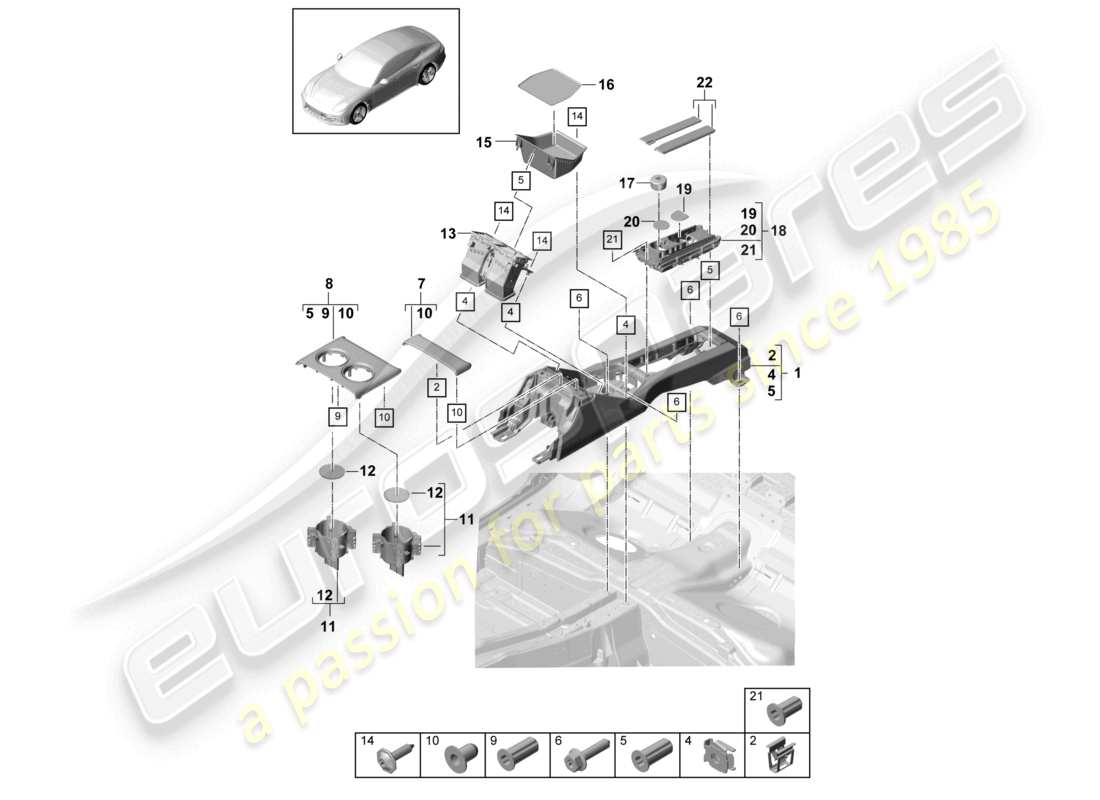 porsche 2021 (panamera 971-1) centre console rear parts diagram