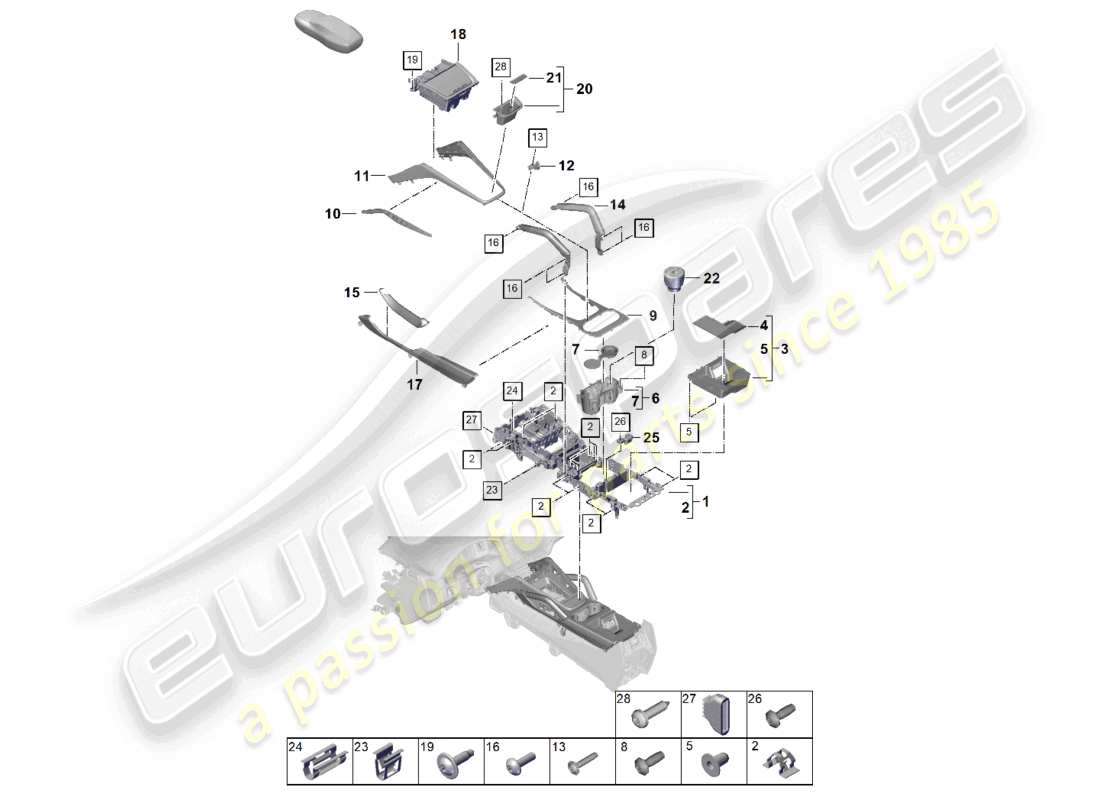 porsche 2023 (cayenne e3 pa) centre console upper part diagram