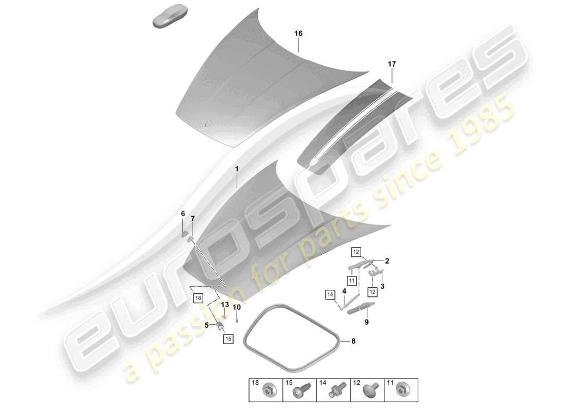 porsche 2023 (992-1 turbo / s) bonnet part diagram