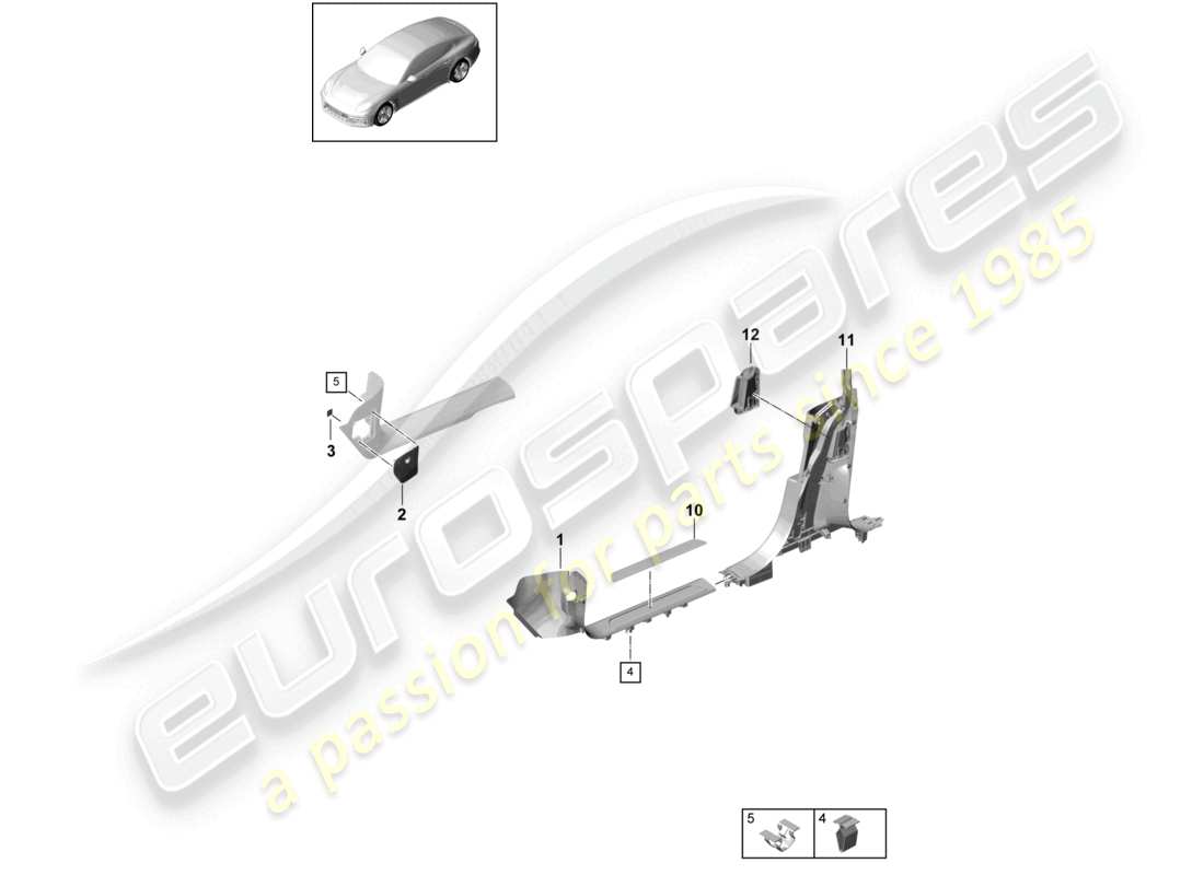 porsche 2021 (panamera 971-1) tread trim front part diagram