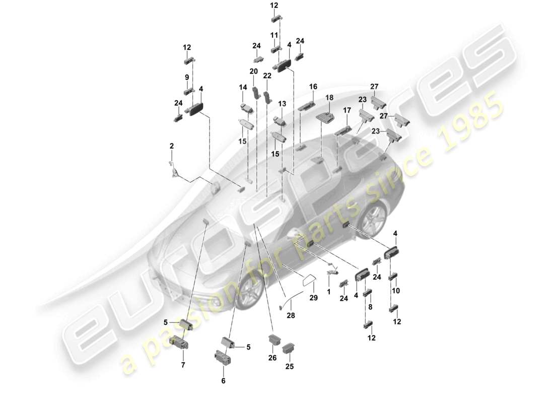 porsche 2021 (panamera 971-1) interior light luggage compartment lamp door warning light footwell light light exterior mirror part diagram