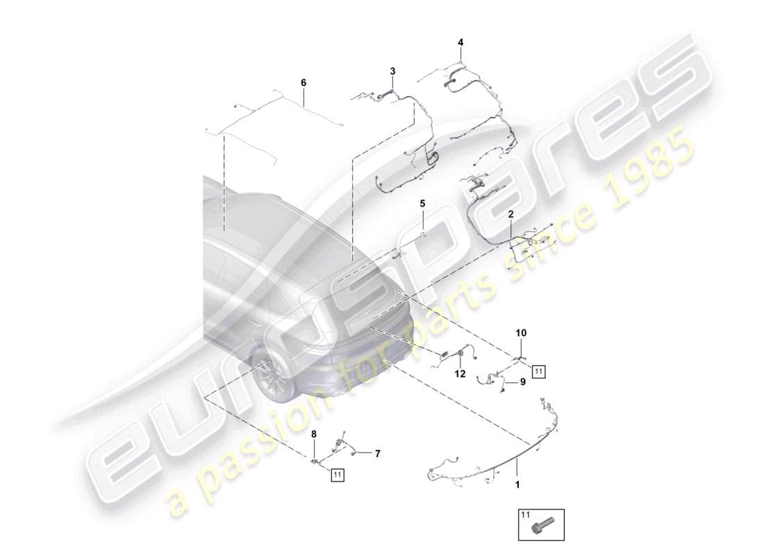 porsche 2023 (cayenne e3 pa) wiring looms bumper part diagram