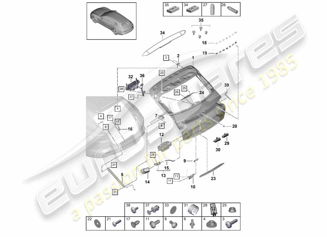porsche 2021 (panamera 971-1) rear lid parts diagram