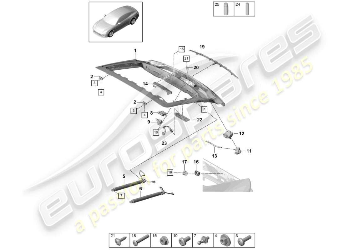 porsche 2021 (panamera 971-1) rear lid parts diagram