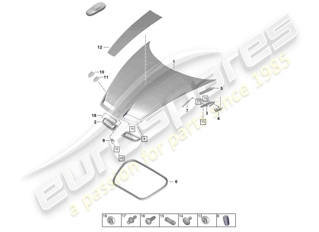 porsche 2026 (992-2 gt3) bonnet part diagram