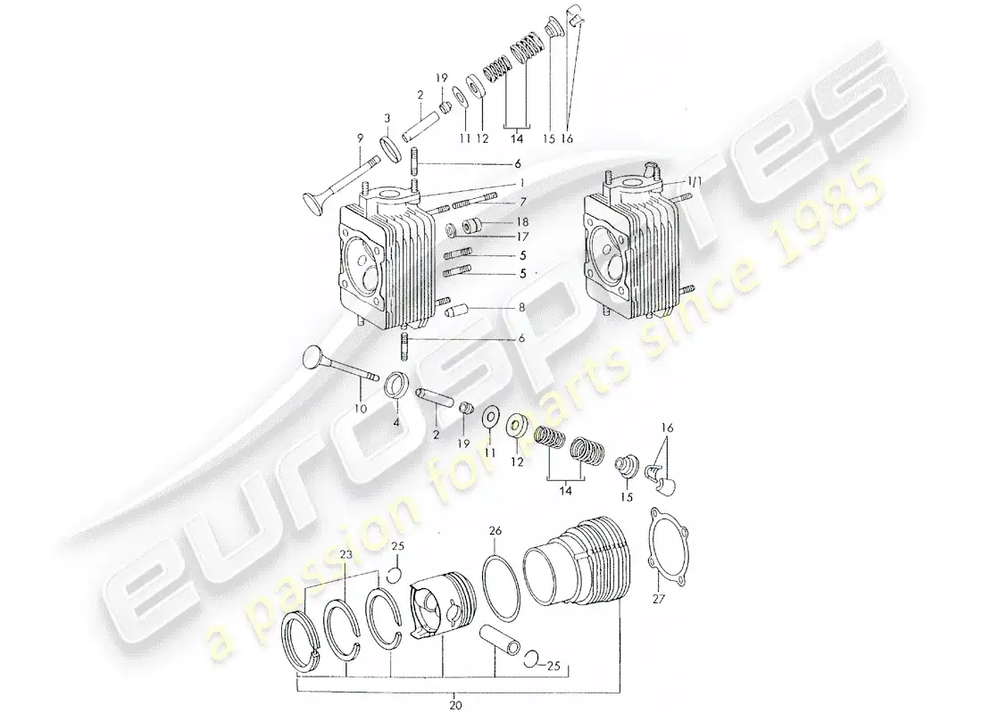 porsche 1971 (911) cylinder head - cylinder with pistons - d - mj 1972>> parts diagram