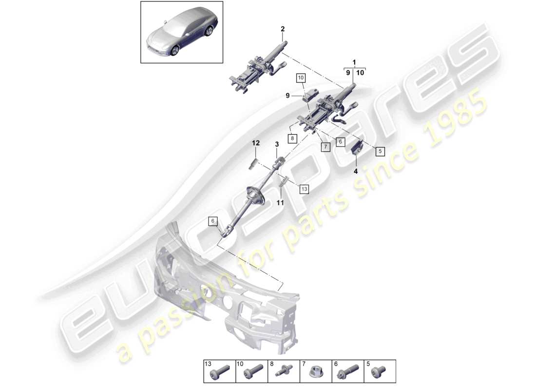 porsche 2021 (panamera 971-1) steering column intermediate steering shaft parts diagram