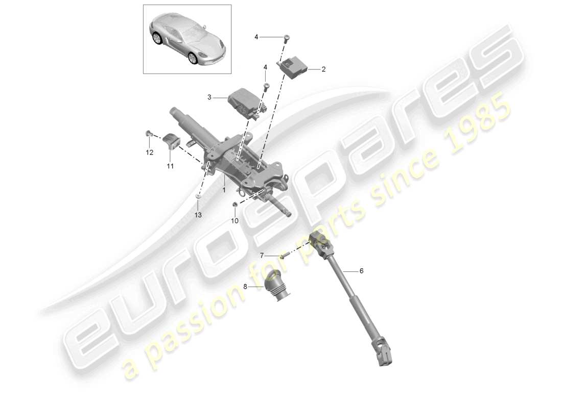 porsche 2024 (718 cayman) steering column intermediate steering shaft part diagram