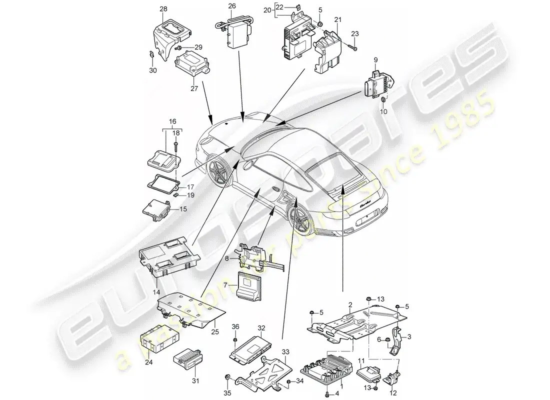 porsche 2013 (997-2 turbo / gt2 rs) control units parts diagram