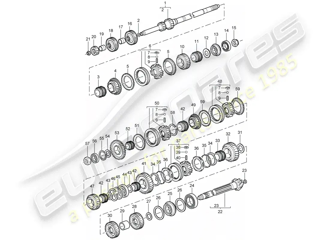 porsche 2008 (997-1 gt3) gears and shafts parts diagram