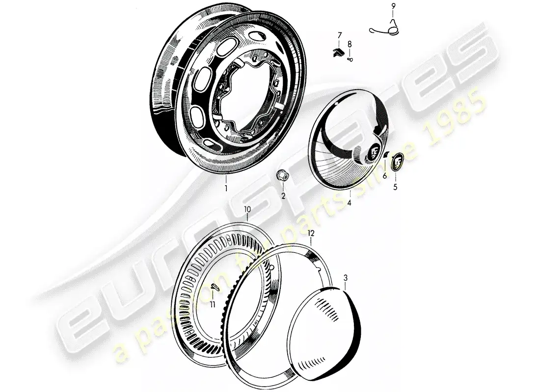 porsche 1957 (356/356a) wheels parts diagram