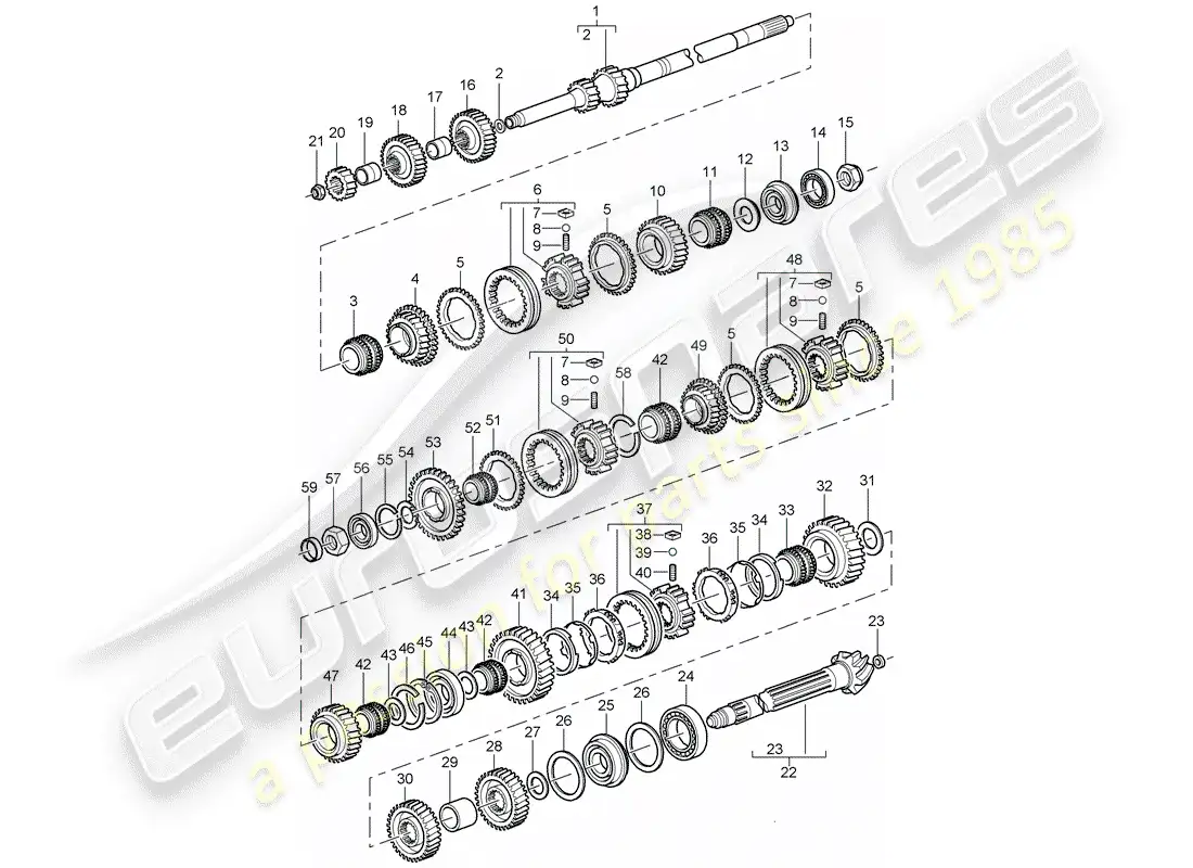 porsche 2005 (996 turbo / gt2) gears and shafts parts diagram