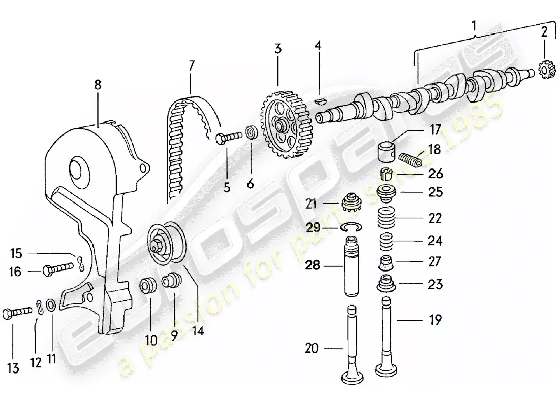 porsche 1982 (924) camshaft - valves parts diagram