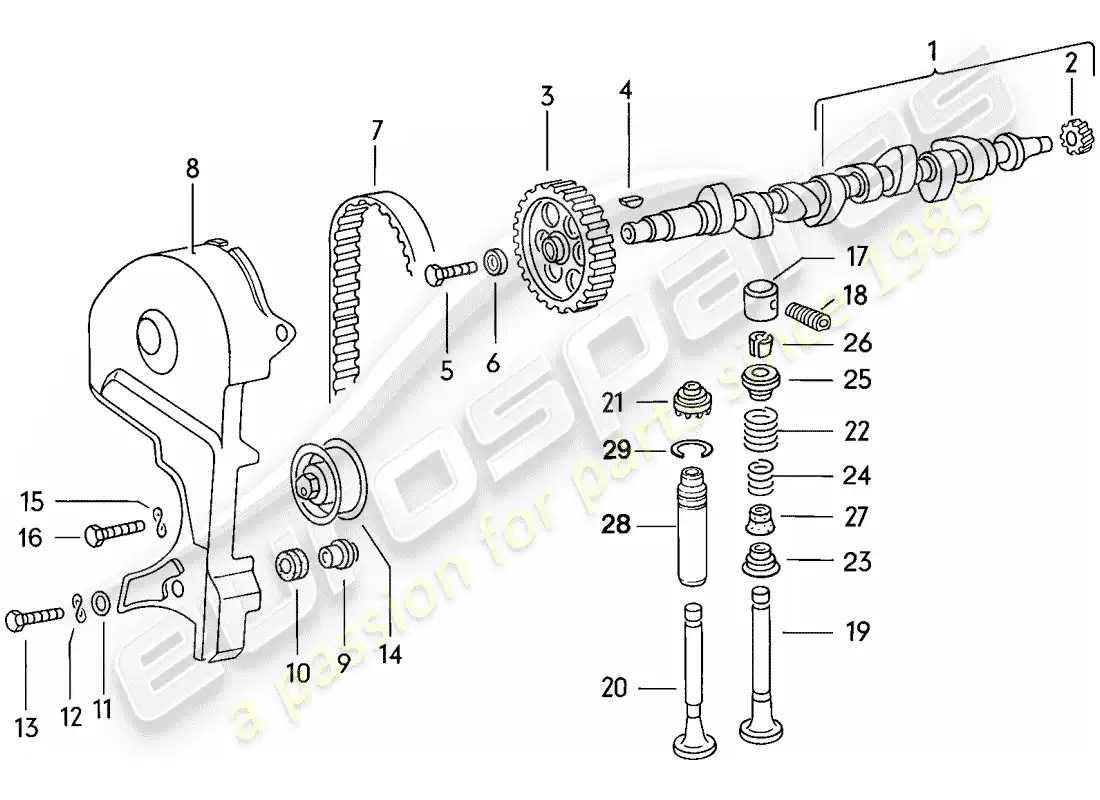 porsche 1979 (924) camshaft - valves parts diagram