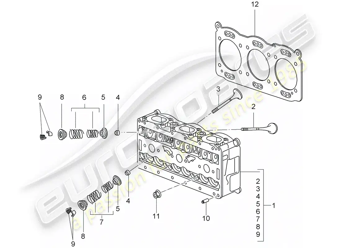 porsche 2007 (997-1 turbo / gt2) cylinder head parts diagram