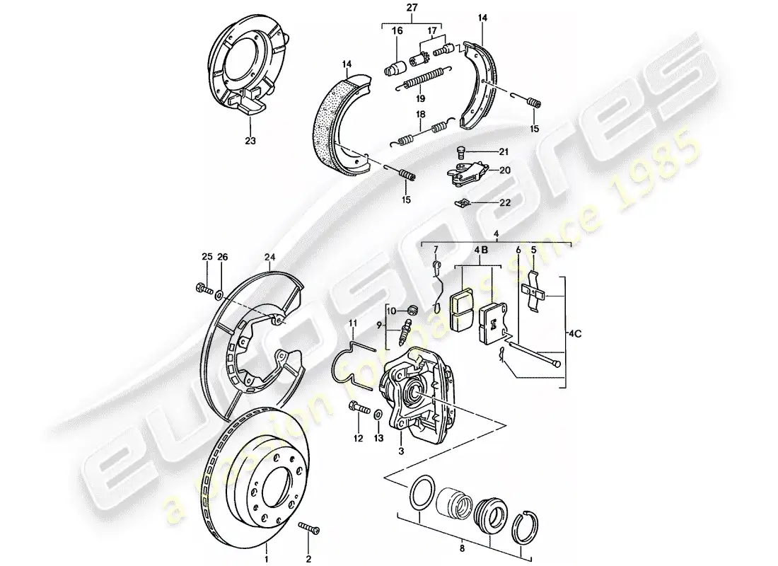 porsche 1982 (924) disc brakes - rear axle parts diagram