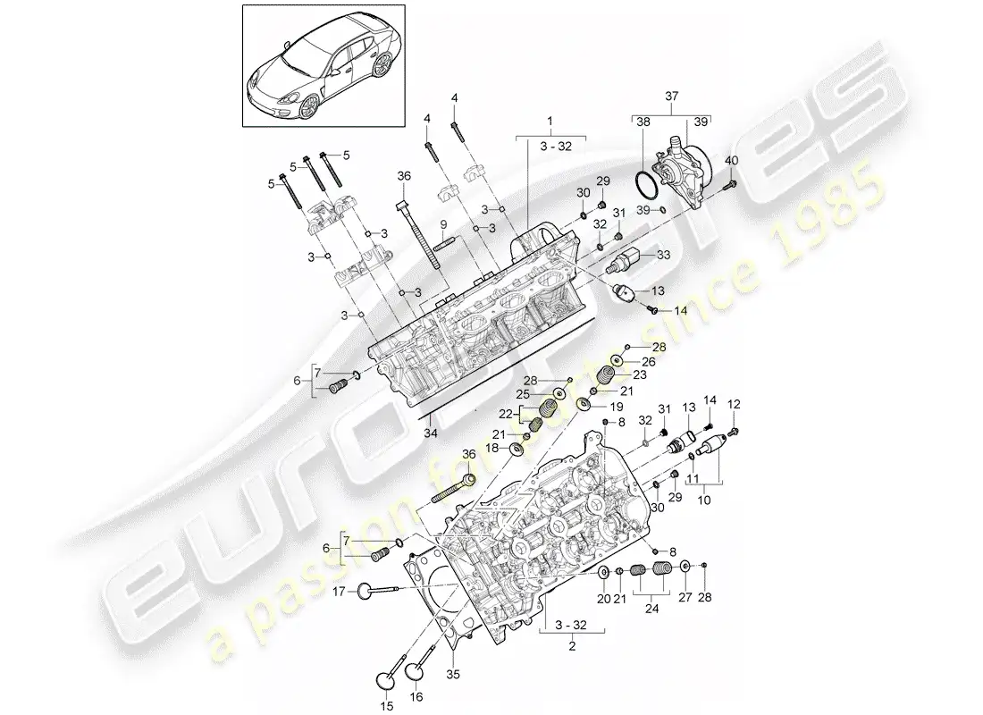 porsche 2014 (panamera 970) cylinder head parts diagram