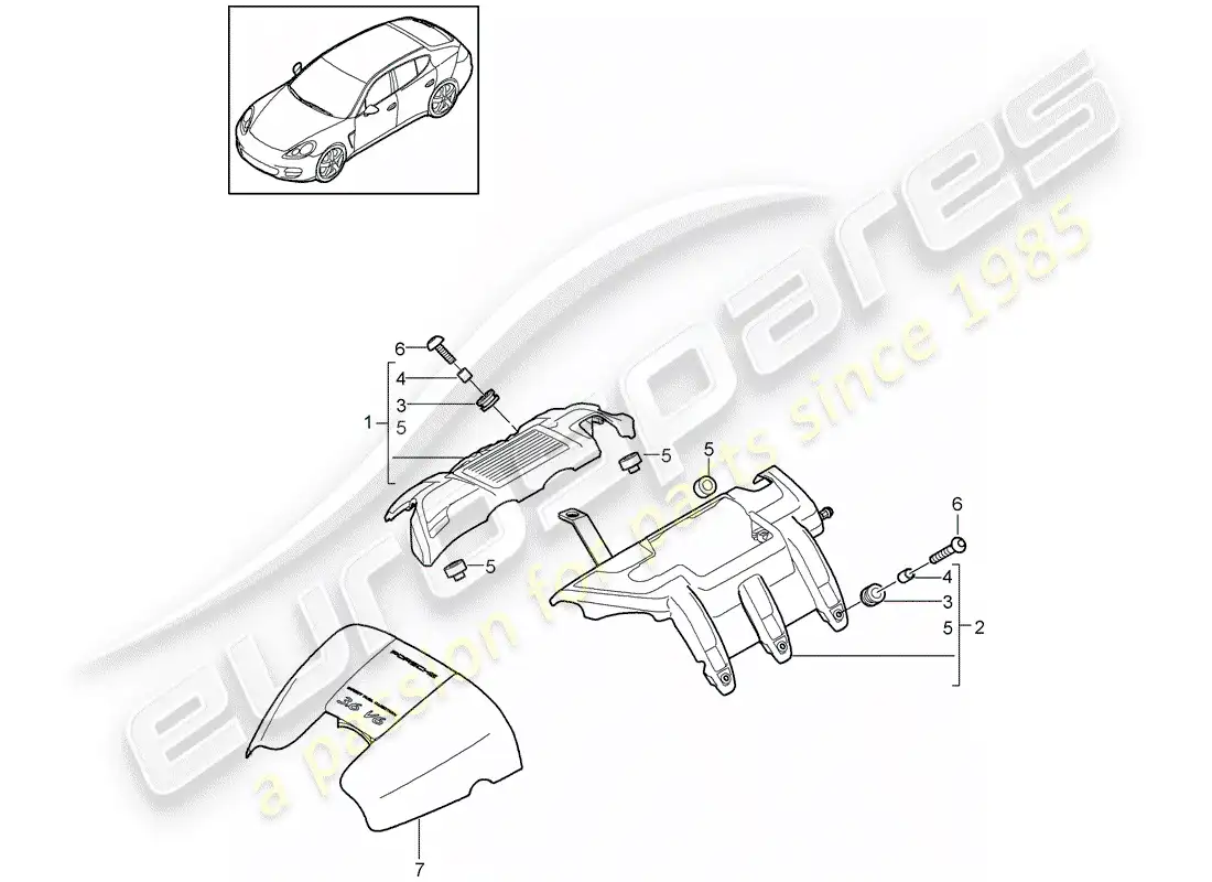 porsche 2011 (panamera 970) engine cover parts diagram