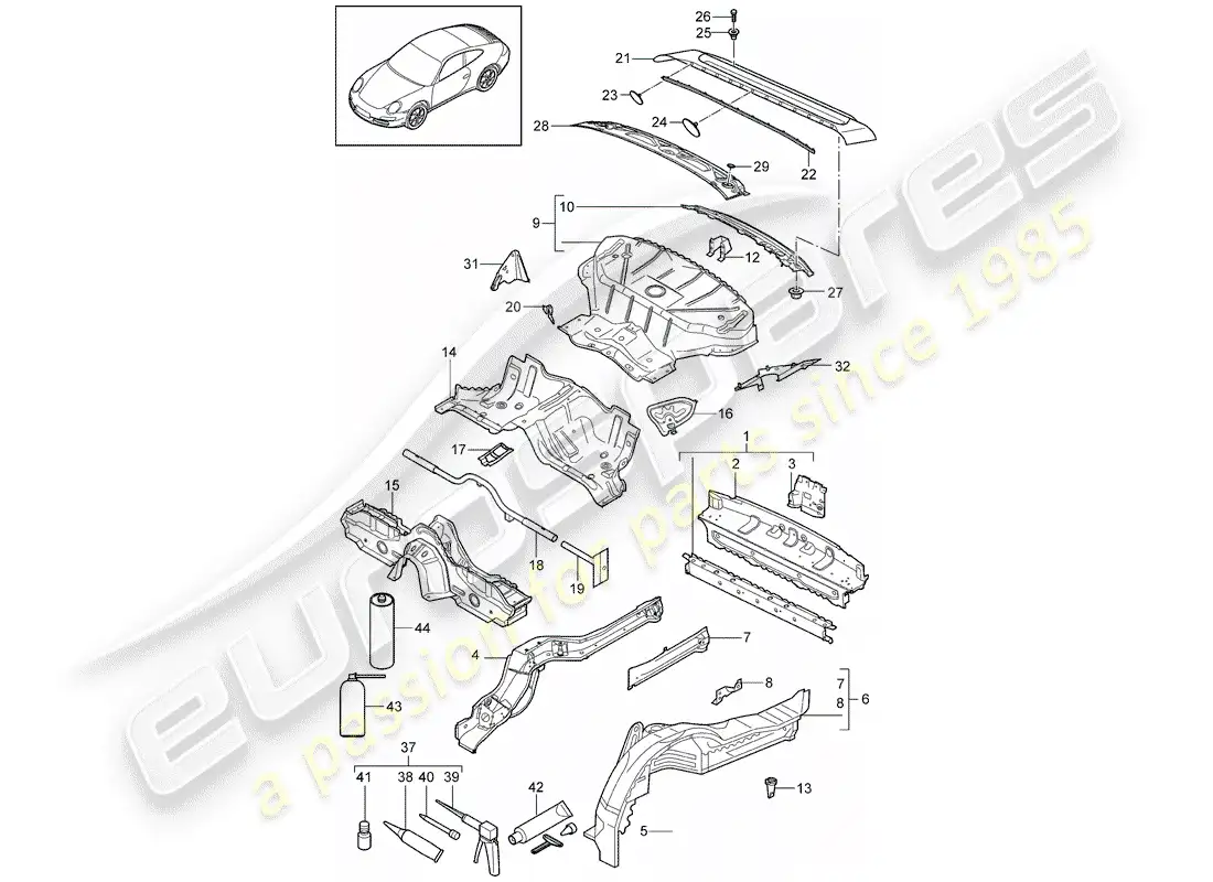 porsche 2011 (997-2) rear end parts diagram