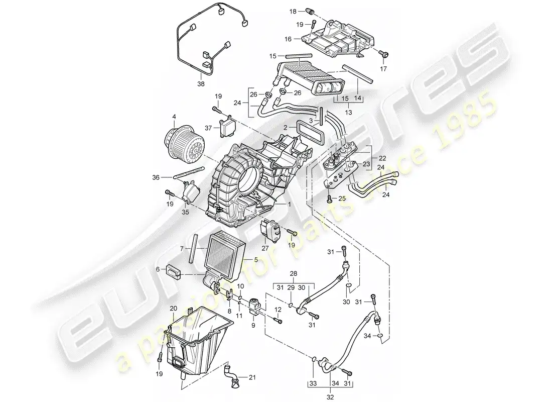 porsche 2004 (cayenne e1 9pa) heater parts diagram