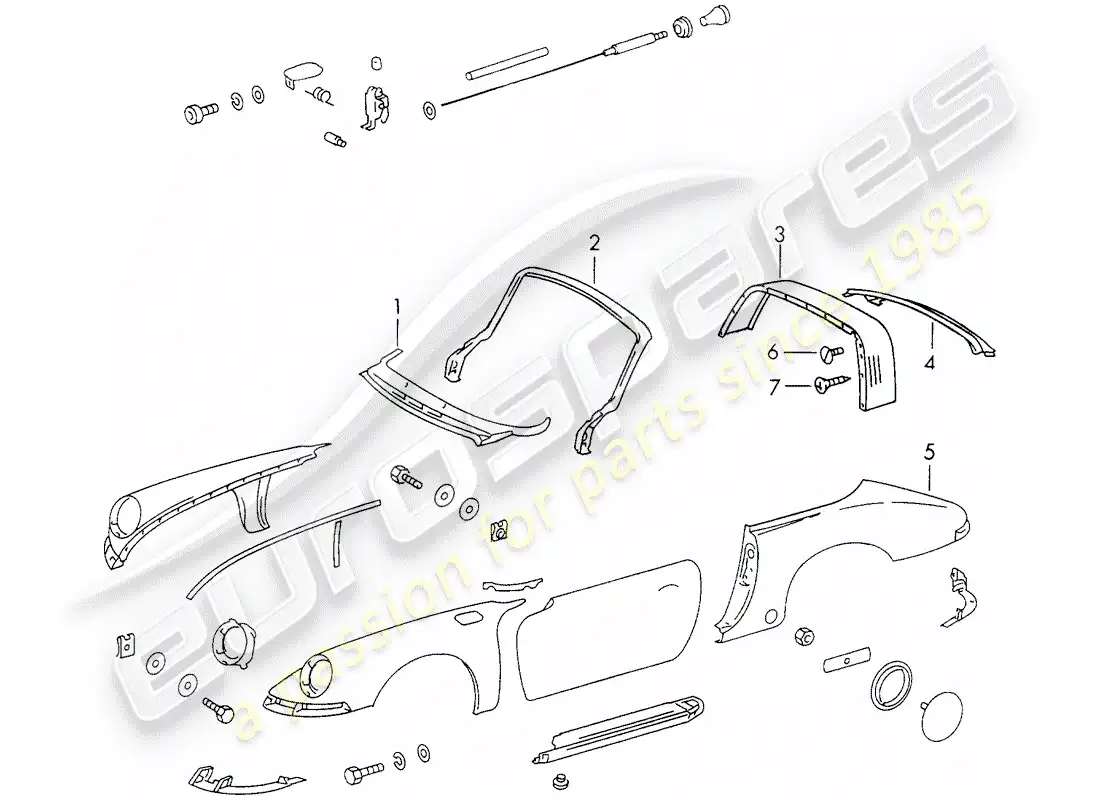 porsche 1973 (911) exterior panelling parts diagram