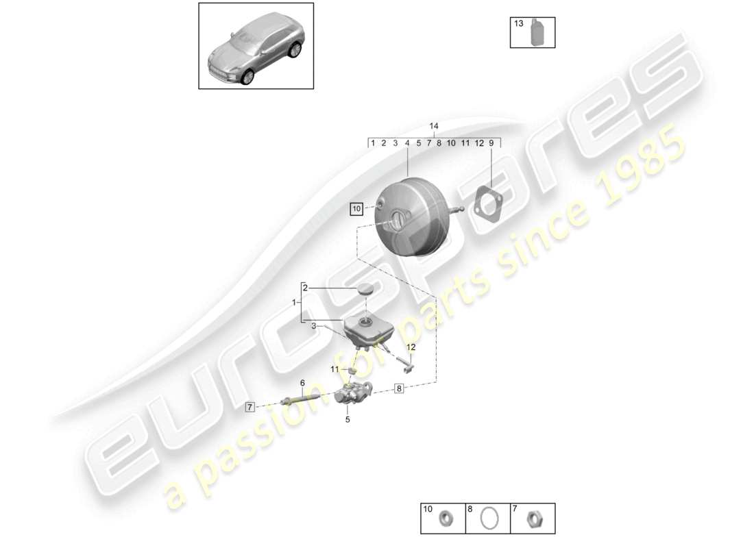 porsche 2021 (macan) brake master cylinder brake servo parts diagram