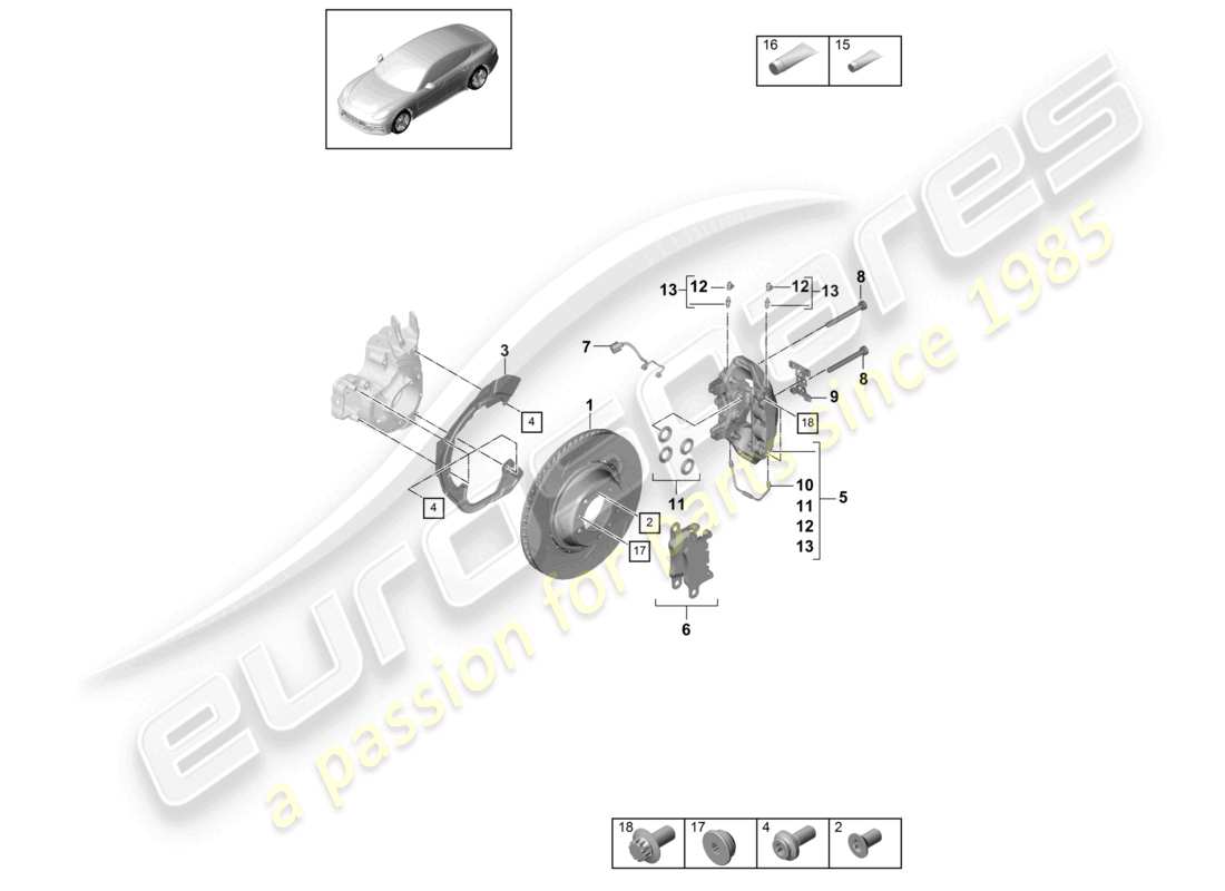 porsche 2021 (panamera 971-1) disc brake rear axle parts diagram
