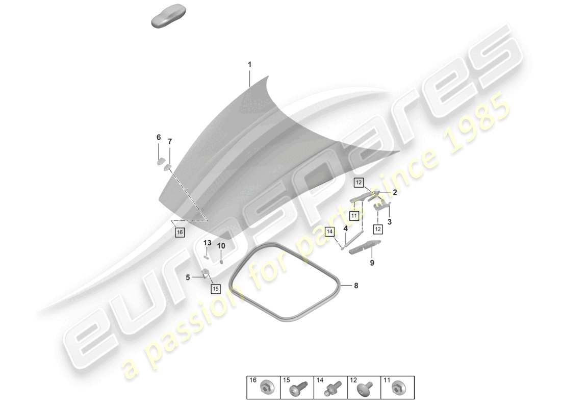 porsche 2024 (992-1) bonnet parts diagram