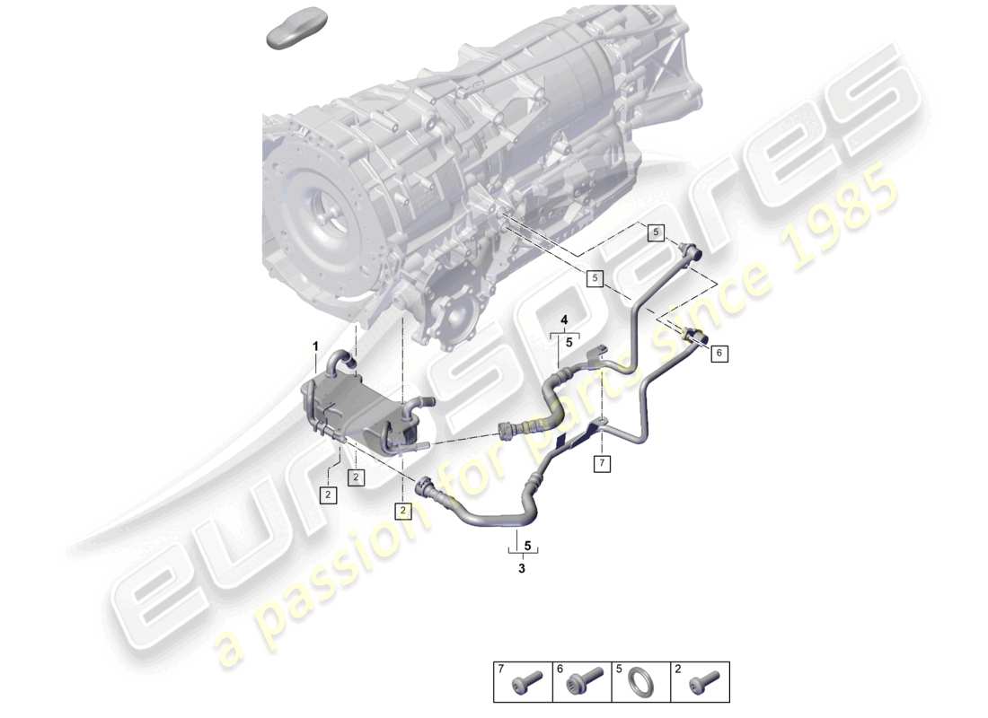 porsche 2023 (cayenne e3 pa) 8-speed automatic gearbox for vehicles with hybrid drive gear oil cooler oil pipe part diagram
