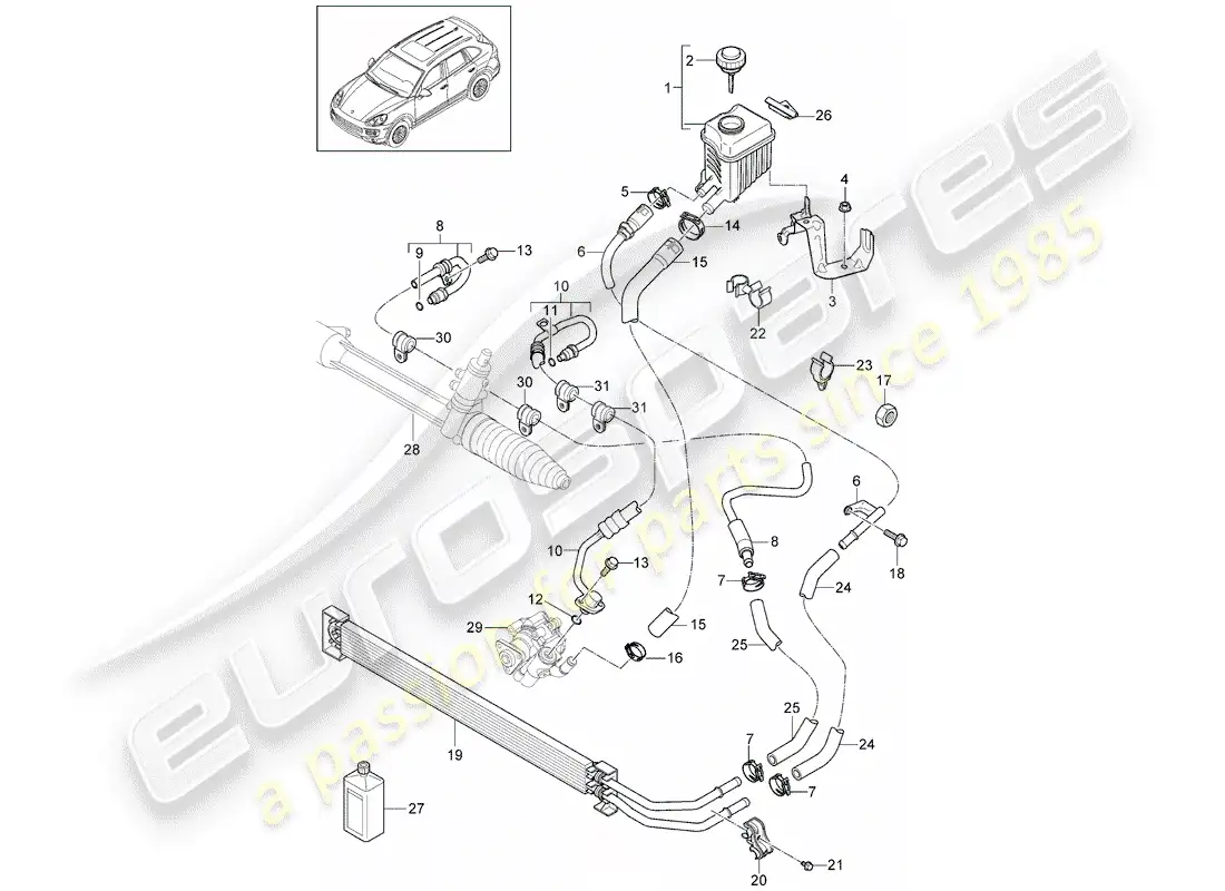 porsche 2014 (cayenne e2 92a) power steering part diagram
