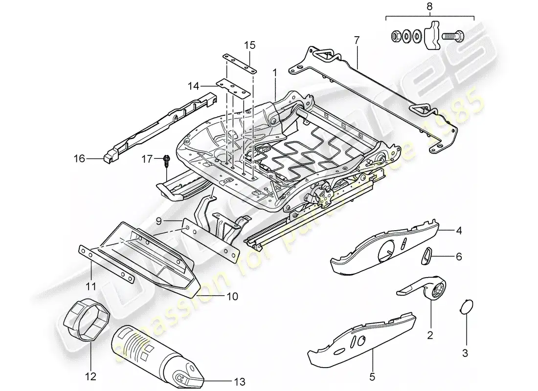 porsche 2005 (997-1) seat frame parts diagram