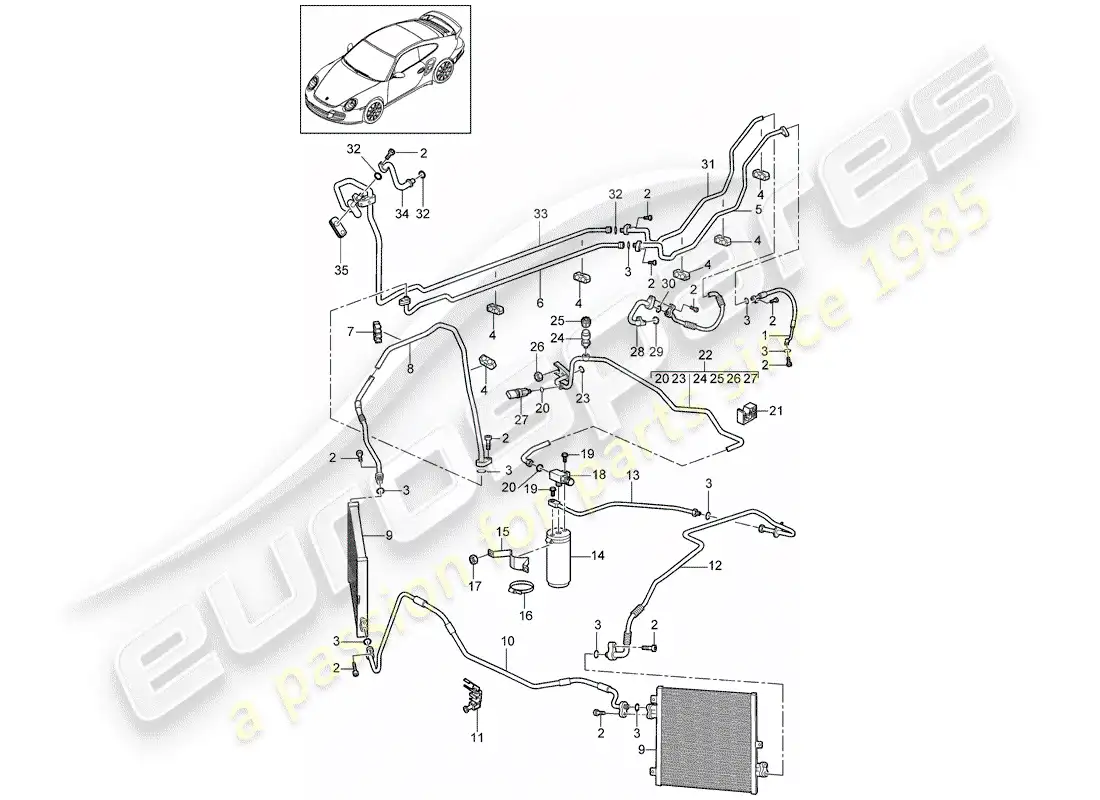 porsche 2013 (997-2 turbo / gt2 rs) refrigerant circuit parts diagram